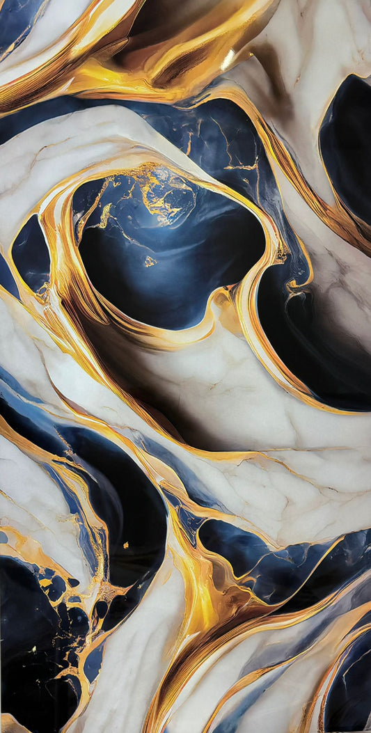 PVC Paneele - Fliessende Strukturen in Tiefblau, Schwarz und warmen Goldtönen