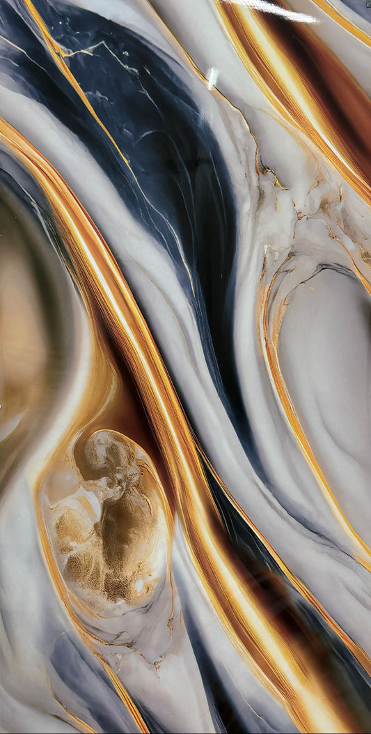 PVC Paneele - Fliessende Bahnen in Dunkelblau, Grau und warmen Gold