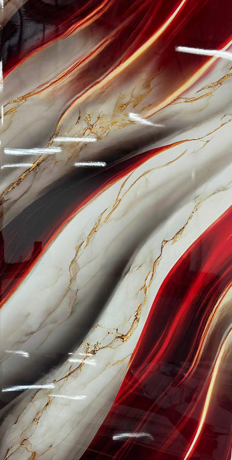 PVC Paneele - Dynamischer Marmor-Design - Rot, creme